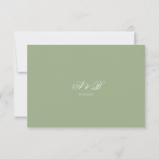 Classic Real Sage Green Monogram Script Wedding RSVP Kaartje (Achterkant)