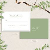 Classic Real Sage Green Monogram Script Wedding RSVP Kaartje