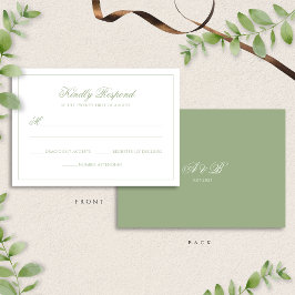 Classic Real Sage Green Monogram Script Wedding RSVP Kaartje