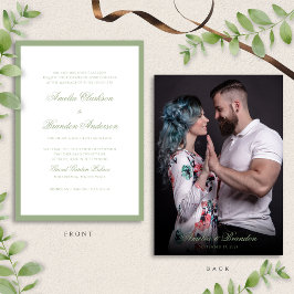 Classic Real Sage Green Script & Photo Wedding Kaart