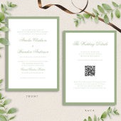 Classic Real Sage Green & White Wedding QR Code Kaart