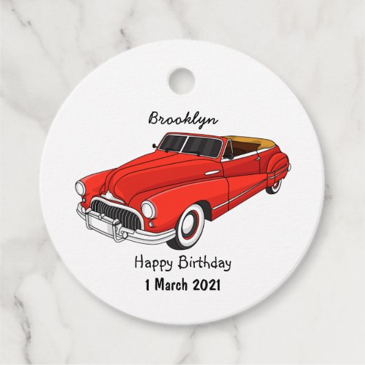 Classic red 1948 automobile bedankjes labels (Voorkant)