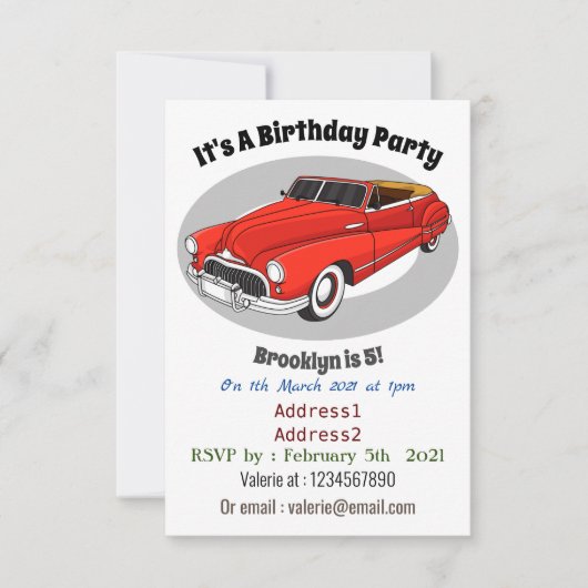 Classic red 1948 automobile kaart (Voorkant)