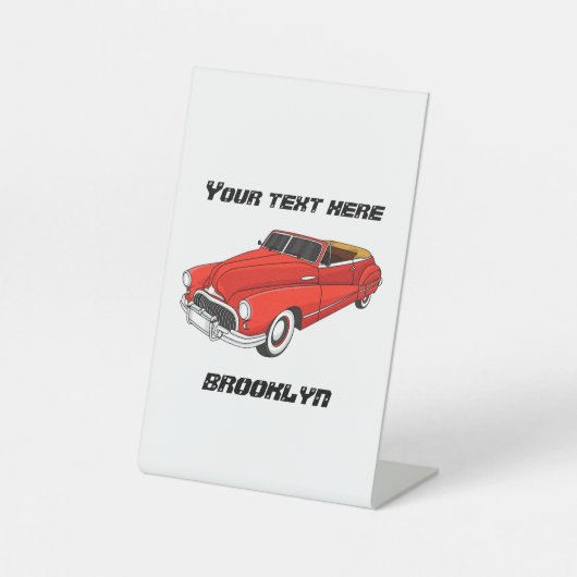 Classic red 1948 automobile reclamebord met voetstuk (Voorkant)