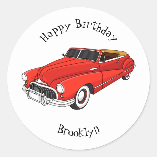 Classic red 1948 automobile ronde sticker (Voorkant)