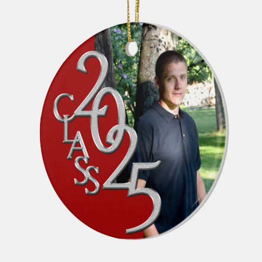 Classic Red 2025 Afstuderen Foto Keramisch Ornament (Links)