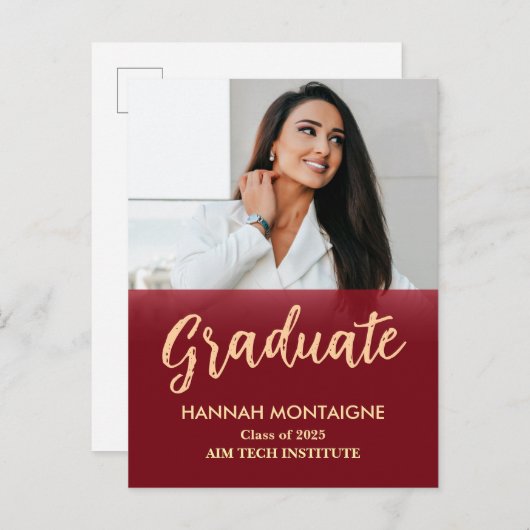 Classic Red Afstuderen Invitation Briefkaart (Voorkant / Achterkant)