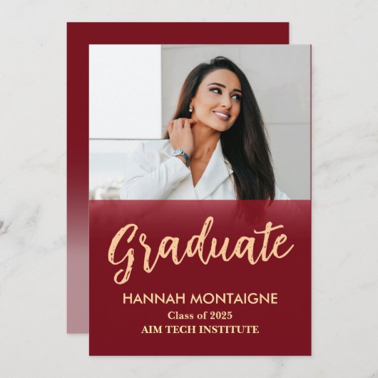 Classic Red Afstuderen Uitnodiging (Voorkant / Achterkant)