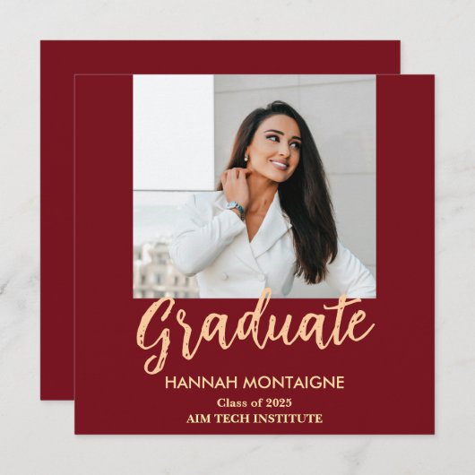 Classic Red Afstuderen Uitnodiging (Voorkant / Achterkant)