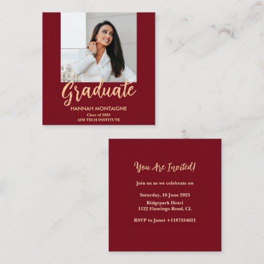 Classic Red Afstuderen Uitnodiging Informatiekaartje (Voorkant / Achterkant)