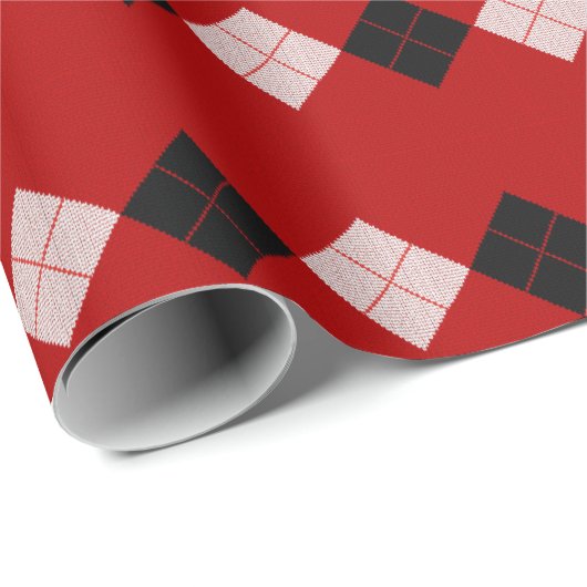 Classic Red and Black Argyle Pattern Cadeaupapier (Rol Hoek)