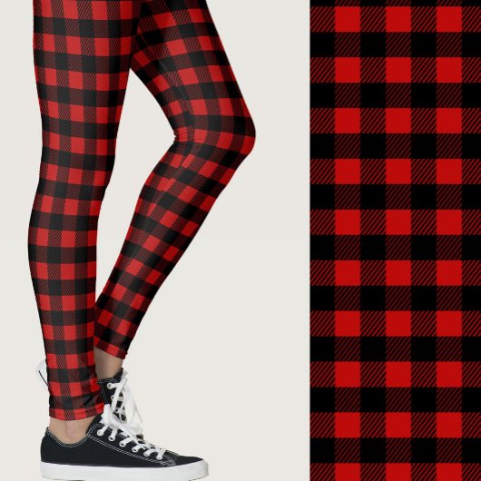 Classic red and black buffalo plaid patterned leggings