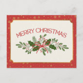 Classic Red and Green Holly Merry Christmas Briefkaart (Voorkant)