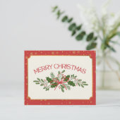 Classic Red and Green Holly Merry Christmas Briefkaart (Staand voorkant)