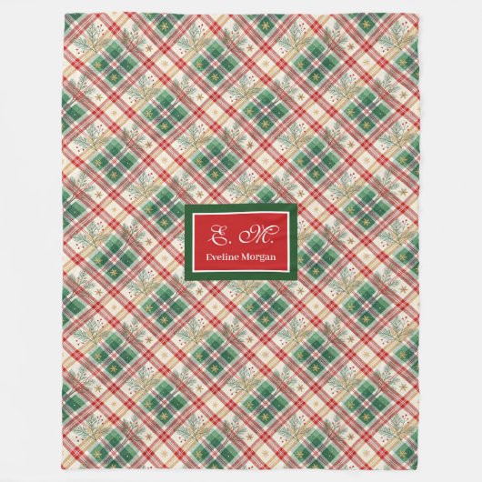 Classic red and green plaid custom name throw fleece deken (Voorkant)