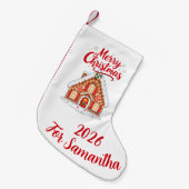 Classic Red and White Gingerbread House Stocking Kleine Kerstsok (Voorkant (Hangend))