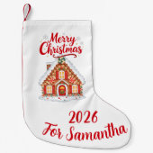 Classic Red and White Gingerbread House Stocking Kleine Kerstsok (Voorkant)