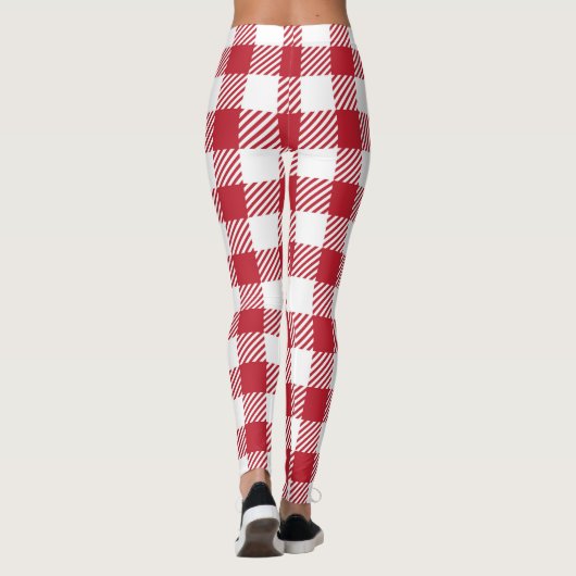 Classic Red and White Gingham Checkered Pattern Leggings (Achterkant)