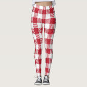 Classic Red and White Gingham Checkered Pattern Leggings (Voorkant)