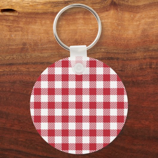 Classic Red and White Gingham Checkered Pattern Sleutelhanger (Voorkant)
