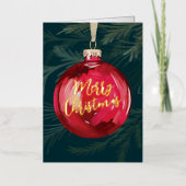 Classic Red Ball kerstboom Ornament Folie Feestdagenkaart (Voorkant)