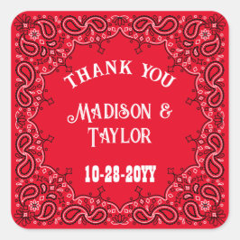 Classic Red Bandana Westerne bruiloft dank u Vierkante Sticker