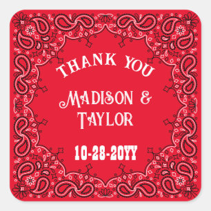 Classic Red Bandana Westerne bruiloft dank u Vierkante Sticker