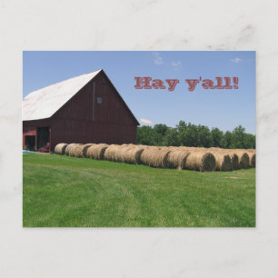 Classic Red Barn & Hay Bales Briefkaart