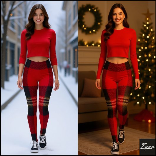 Classic Red Black Buffalo Plaid Flannel Leggings