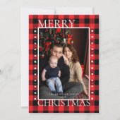 Classic Red Black Buffalo Plaid Photo Christmas Feestdagenkaart (Voorkant)