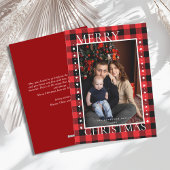 Classic Red Black Buffalo Plaid Photo Christmas Feestdagenkaart