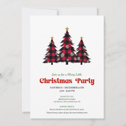 Classic Red Black Plaid Holiday Party Printable Kaart (Voorkant)