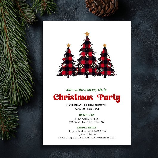 Classic Red Black Plaid Holiday Party Printable Kaart