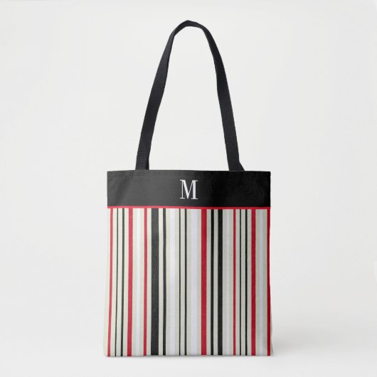 Classic Red Black Stripe Monogram Tote Bag (Voorkant)