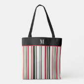 Classic Red Black Stripe Monogram Tote Bag (Achterkant)