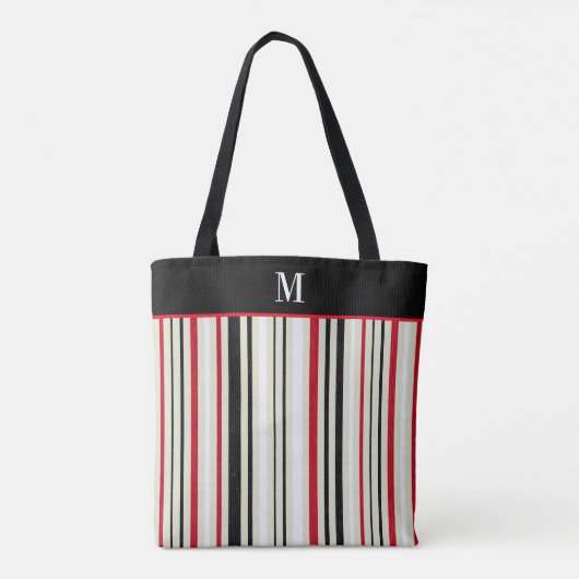 Classic Red Black Stripe Monogram Tote Bag (Achterkant)