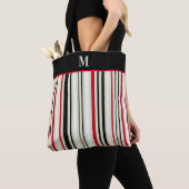 Classic Red Black Stripe Monogram Tote Bag (Dichtbij)