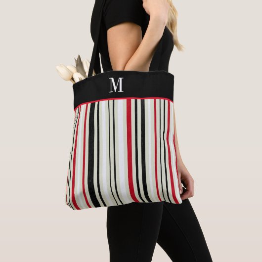 Classic Red Black Stripe Monogram Tote Bag (Dichtbij)