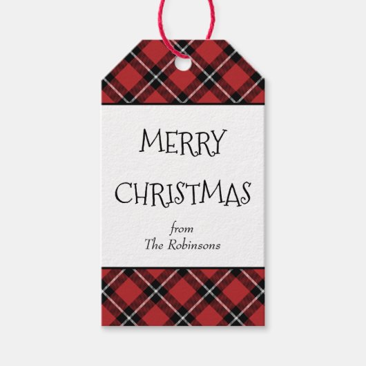 Classic Red Black Tartan met kerstcadeaus Label Cadeaulabel (Voorkant)