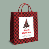 Classic red black tartan tree gift bag personalize medium cadeauzakje