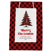 Classic red black tartan tree gift bag personalize medium cadeauzakje (Achterkant)