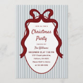 Classic Red Blue Stripes & Bow Frame Christmas Kaart (Voorkant)
