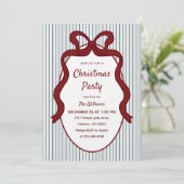 Classic Red Blue Stripes & Bow Frame Christmas Kaart (Staand voorkant)