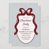 Classic Red Blue Stripes & Bow Frame Christmas Kaart (Voorkant / Achterkant)