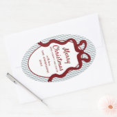 Classic Red Blue Stripes & Bow Frame Christmas Ovale Sticker (Envelop)