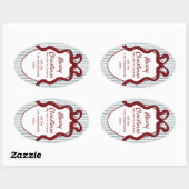 Classic Red Blue Stripes & Bow Frame Christmas Ovale Sticker (Vel)
