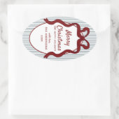 Classic Red Blue Stripes & Bow Frame Christmas Ovale Sticker (Tas)