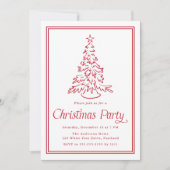 Classic Red Border Christmas Tree Christmas Party Kaart (Voorkant)