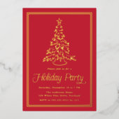 Classic Red Border Christmas Tree Holiday Party Folie Uitnodiging (Voorkant)