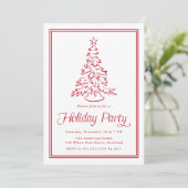 Classic Red Border Christmas Tree Holiday Party Kaart (Staand voorkant)